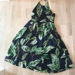 Ann Taylor sz 10 Summer Dress Navy Jungle Leaves